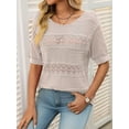 thumbnail image 5 of Womens Short Sleeve Sweaters Summer Round Neck Pullover Sweater Crochet Tops Oatmeal Color XL, 5 of 7