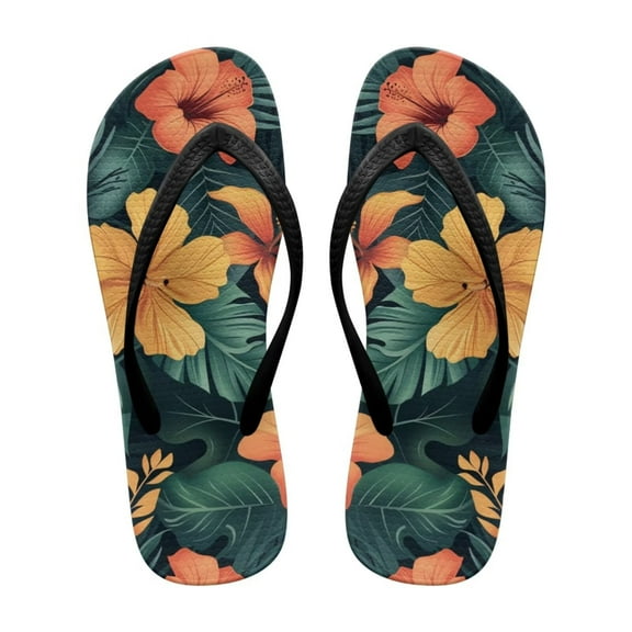 Chririnla Flip Flops for Women Yellow Hibiscus Non-Slip Rubber Sole Comfortable Thong Sandals