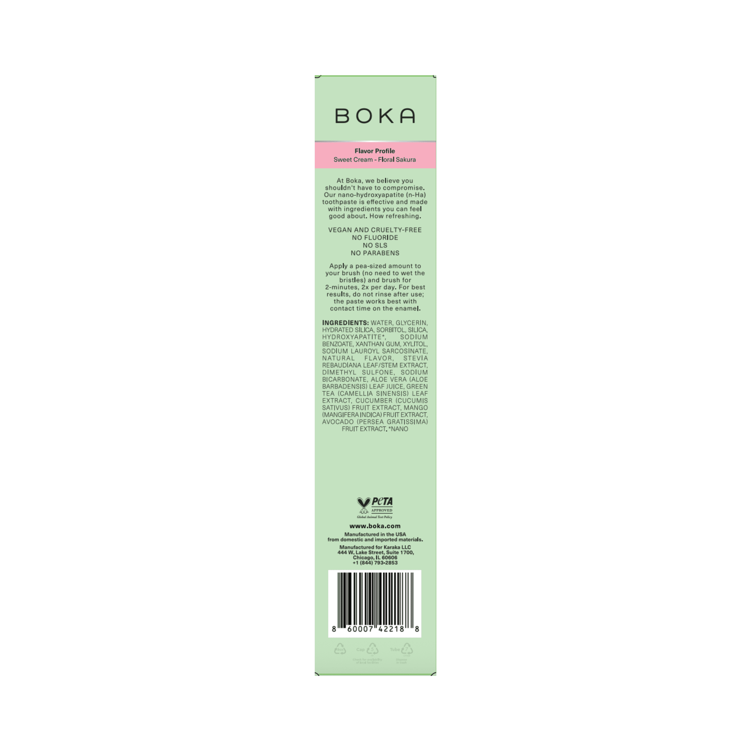 Boka Fluoride Free Toothpaste, Nano Hydroxyapatite Toothpaste, Appropriate for Sensitive Teeth - Cherry Blossom Flavor - 3.4 fl oz