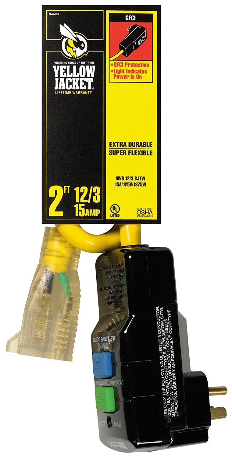 Yellow Jacket 2877 12/3 SJTW GFCI with Lighted End, 2-Feet