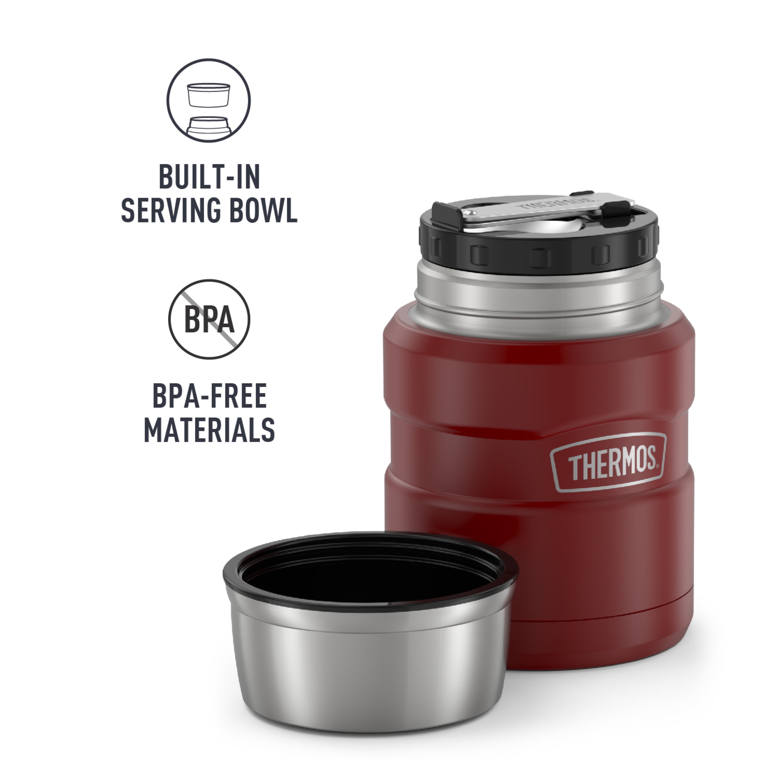 Thermos Stainless King Food Jar with Folding Spoon, Rustic Red, 16 Ounce