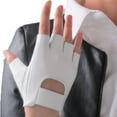 thumbnail image 1 of QIN FE Gants Courts en Cuir Véritable Sans Doigts Peau d'Agneau Blanche Véritable Mouton Demi-Doigt, 1 of 6