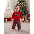 thumbnail image 5 of Spewahor Toddler Baby Christmas Outfit Truck Tree Embroidered Long Sleeve Sweatshirt Plaid Elastic Waist Pants 2 Piece Set, 5 of 9