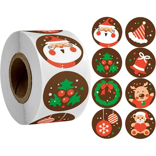 Pegatinas navideñas de Feliz Navidad, 500 unidades de 1.5 in, pegatinas redondas de adorno, rollo de etiquetas para suministros de fiesta de Navidad, tarjetas, sellos de sobres, galletas, etiquetas d JAMW Sencillez