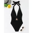 thumbnail image 6 of Warop Women's One-Piece Swimsuit, Backless with Metallic Star Accents and Wave Pattern, for Beach, Pool and Vacation, 6 of 6