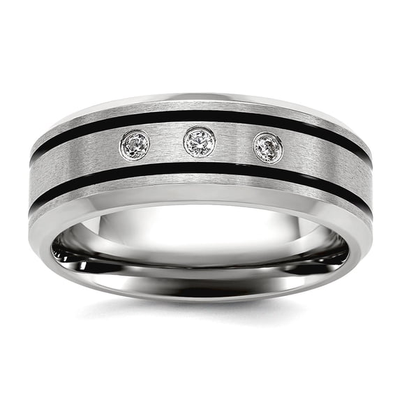 Stainless Steel Brushed and Polished Enameled With Cubic Zirconia 8mm Band Size 8.5 Ring for Women and Men