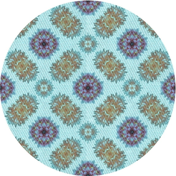 Ahgly Company Indoor Round Patterned Tron Blue Area Rugs, 3' Round
