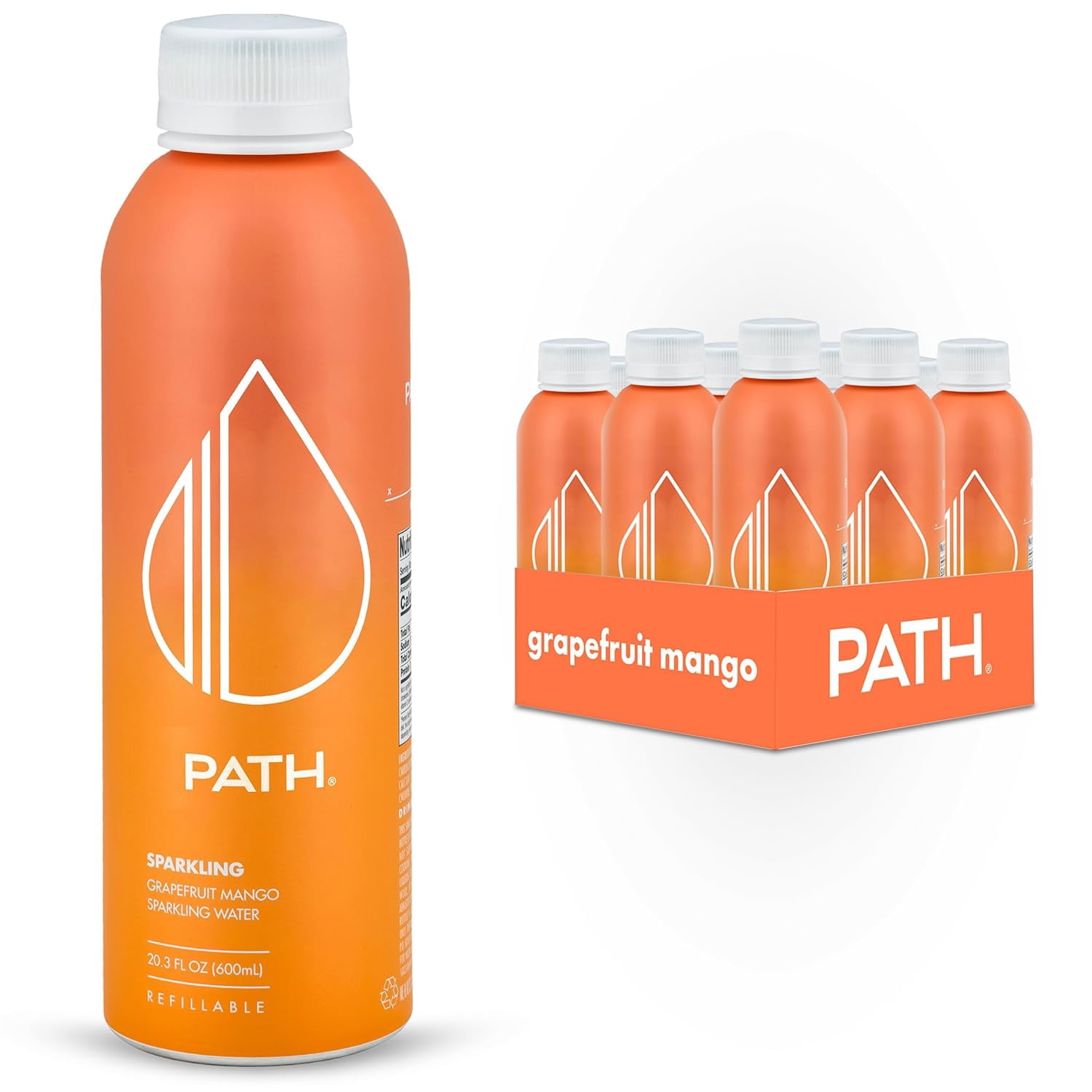 Pack of 12, Path Grapefruit Mango Sparkling Water, 20.3 fl oz