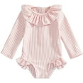 thumbnail image 1 of Zanarzt Baby Rash Guard Toddler Girls Seersucker Long Sleeve Rash Guard Swimsuit with UPF 50+ Sun Pink,4-5 Years, 1 of 6
