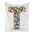 thumbnail image 1 of Letter T Soft Flannel Fleece Throw Blanket, Uppercase T with Big and Small Balls Children Motivation for Sports Competition, Cozy Plush for Indoor and Outdoor Use, 50" x 60", Multicolor, by Ambesonne, 1 of 6
