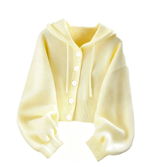 Sahpxhe Womens Cropped Cardigan Sweaters Hooded Long Sleeve Button down Knit Sweater Coat Soft Oversized Fall Casual Tops Yellow XL