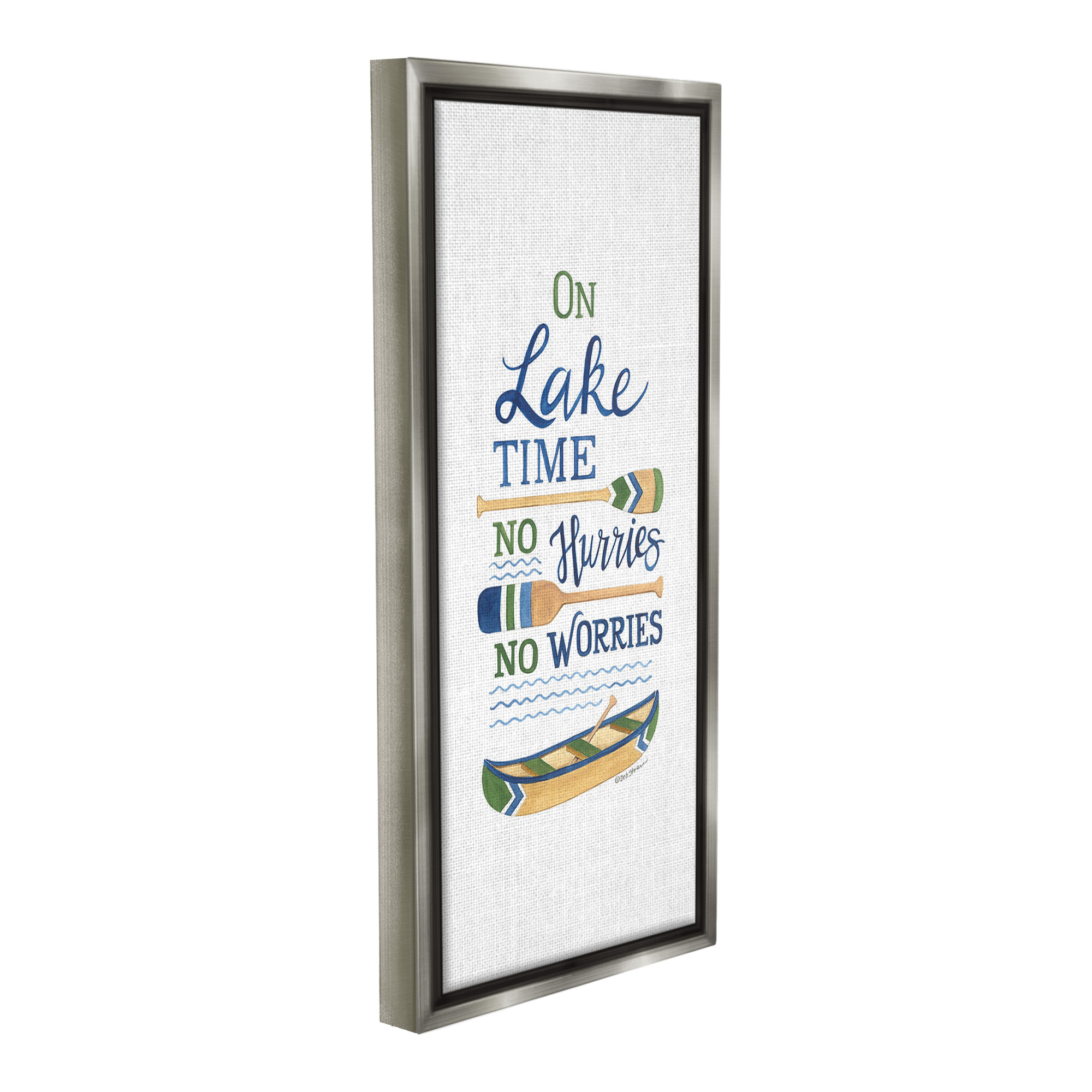 Stupell Industries No Hurries On Lake Time Transportation Painting Gray Floater Framed Canvas Art Print Wall Art, 11 x 25