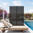 thumbnail image 3 of 6FT Outdoor Metal Privacy Screen with Stand, Freestanding Black Slatted Fence for Patio, Garden, Balcony & Trash Can Enclosure, 3 of 8