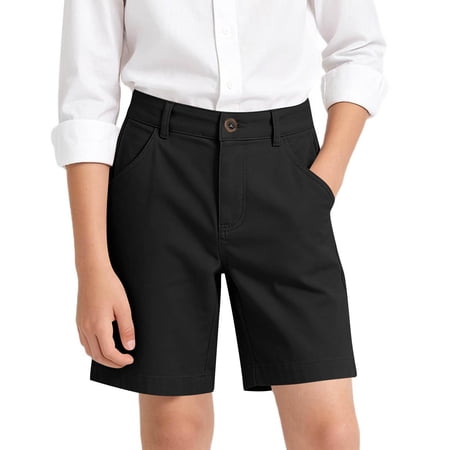 ZOYOEN Boys Flat Front Shorts with Pockets- Stretch Regular Fit Comfort Waist Casual Kids School Uniforms Black Size 12