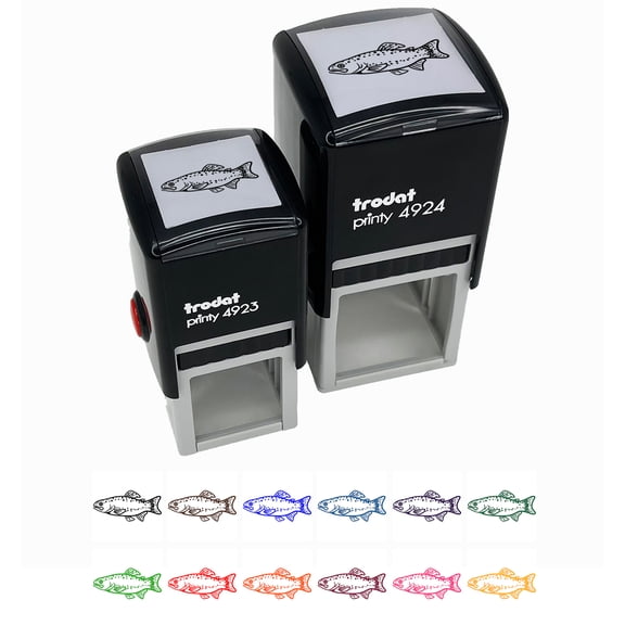 Rainbow Trout Fish with Spots Fishing Self-Inking Rubber Stamp Ink Stamper - Black Ink - Small 1 Inch