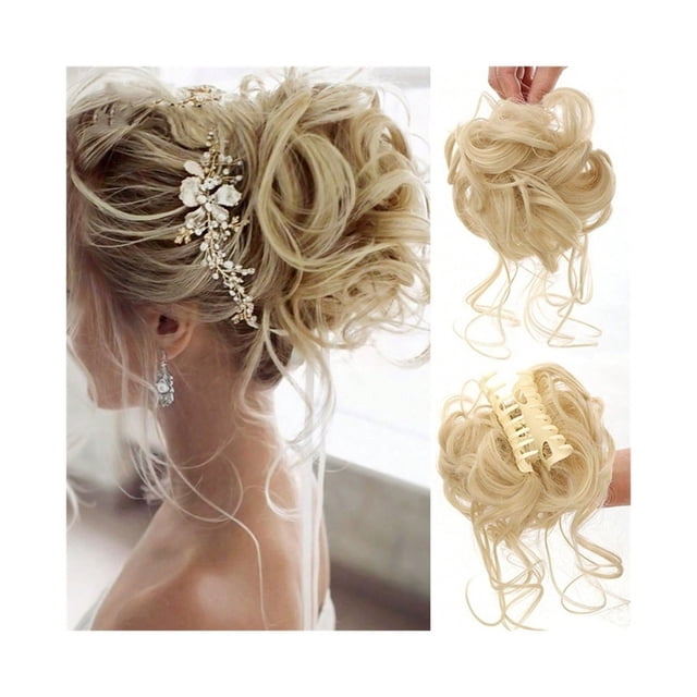 Chignon Bouclé Ondulé Synthétique, Cheveux Bouclés Désordonnés, Pince Griffe, Extension de Queue de Cheval