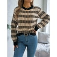 thumbnail image 5 of Women'S 2025 Fall Winter Color Block Striped Sweater Crew Neck Sweaters Casual Loose Knit Sweater Black S, 5 of 7