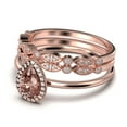 thumbnail image 4 of Beautiful Art Deco 2.25 Carat Pear Cut Affordable Morganite And Diamond Moissanite Engagement Ring, Classic Wedding Ring, Two Matching Band in 925 Sterling Silver With 18k Rose Gold Plating, 4 of 4