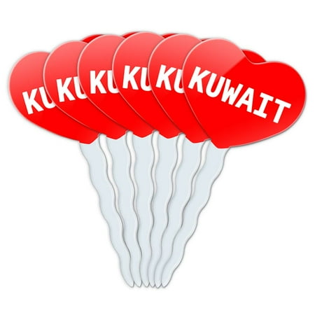 Kuwait Heart Love Cupcake Picks Toppers - Set of 6