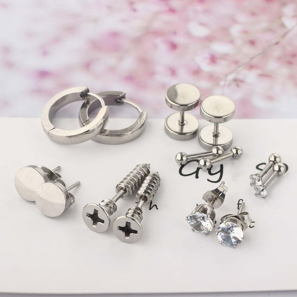 14x Hoop Studs Pendientes Set Joyería de perforación múltiple Acero  inoxidable Trendy Minimalist Ear Studs Hombres Pendientes Set para fiesta  Plata de
