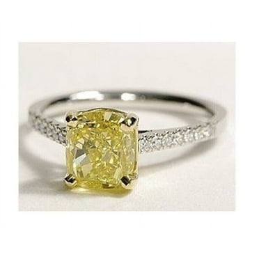 Aishvi Jewels 2.20Ct Cushion Cut Lab-Created Yellow Diamond Engagement Ring 14k White Gold Plated