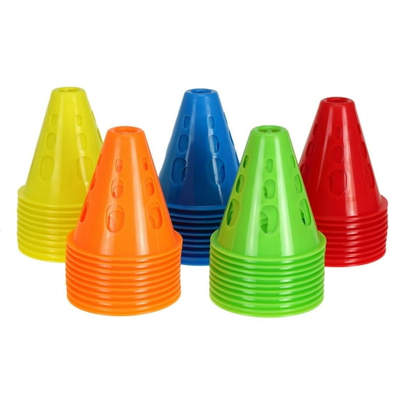 50 Pack 3 Inch Mini Sports Cones, Plastic Windproof Skate Cones with Hole, Bright Colors Sports Training Agility Marker Cones for Roller Skating Football Indoor Outdoor
