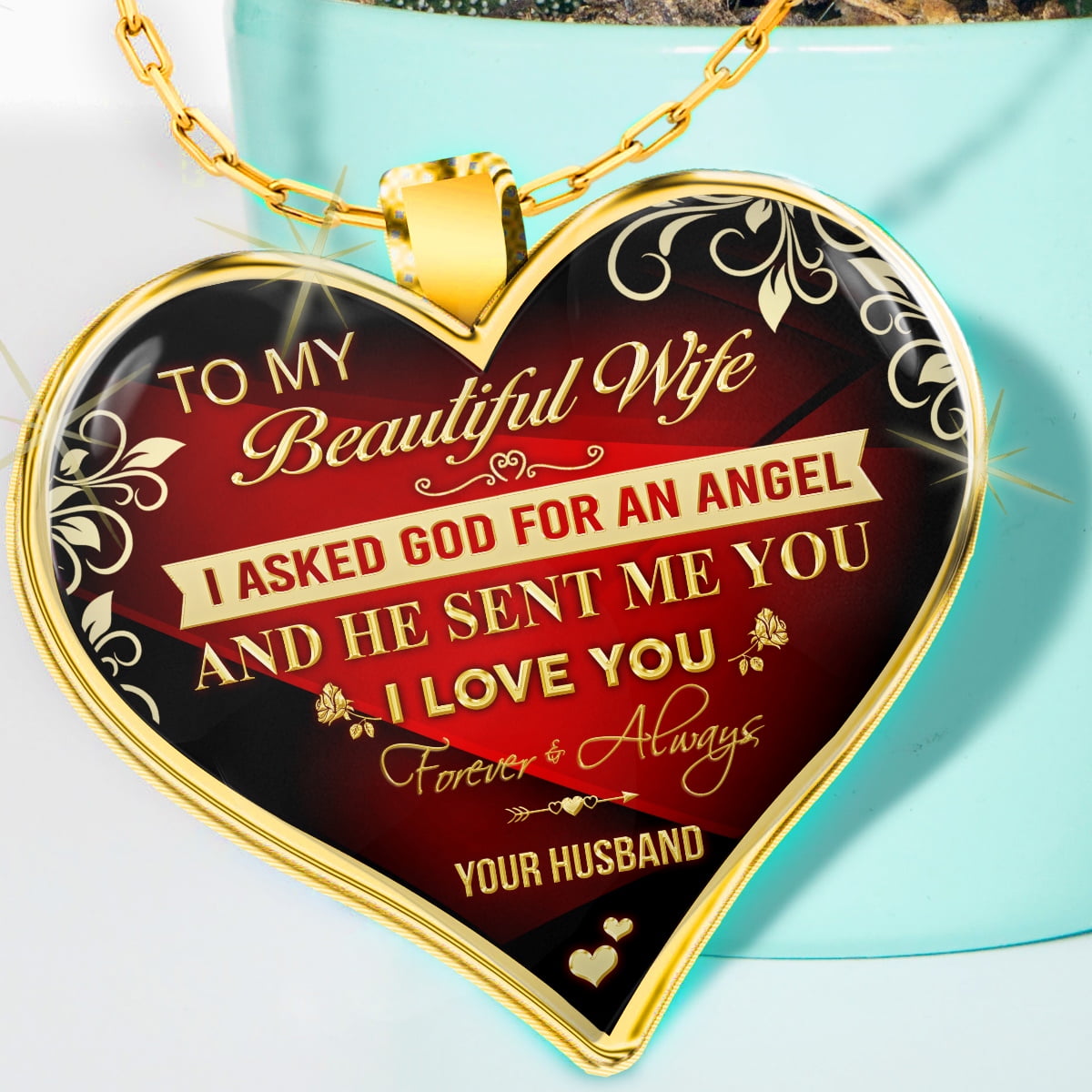 JetBoxDesigns - To My Wife Gold Plated Pendant Necklace ...