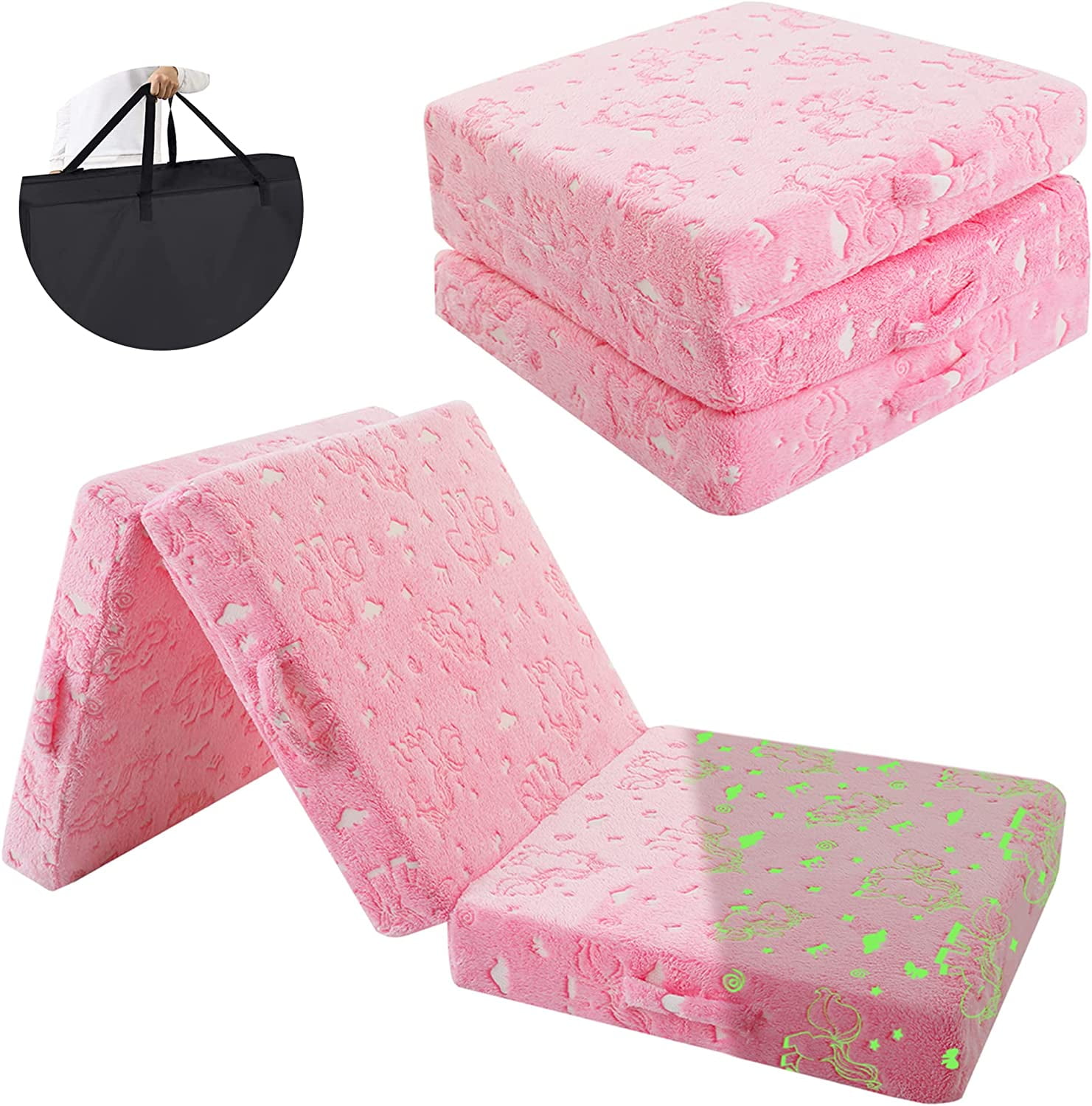 MeMoreCool Foldable Floor Mattress for Kids Unicorn Glow in The Dark