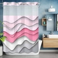 thumbnail image 6 of No Hook Shower Curtain with Snap in Liner, Pink Gradient Water Ripple Waterproof Bath Curtain Double Layers with See Through Top Window, Minimalist Abstract Geometric Hotel Shower Curtains 48x72in, 6 of 9