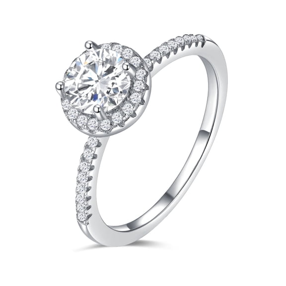 KIJ 1 Carat Round Cut Full Halo Moissanite Ring, 14K White Gold Plated 925 Sterling Silver Hypoallergenic VVS1 Gra Certified Gifts for Women