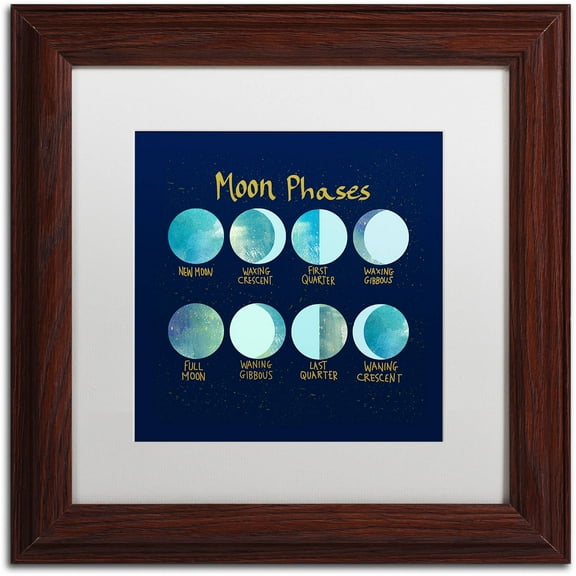 Trademark Fine Art "Moon Phases" Canvas Art by Lisa Powell Braun, White Matte, Wood Frame