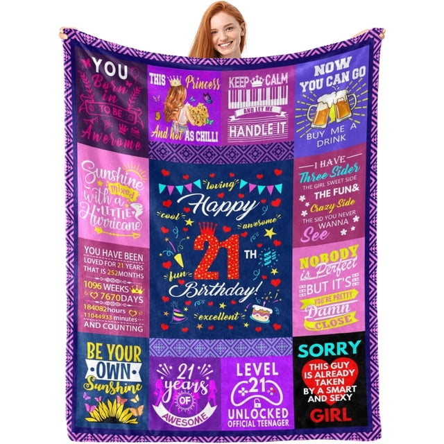 LHSHID 21st Birthday Gifts for Her 21 Years Blanket 21 Funny Gift Idea 21 Year Old Birthday Gifts Gifts for 21 Year Old Female Women Girl Bestie Sister 21st Birthday Gift Ideas 60x80in