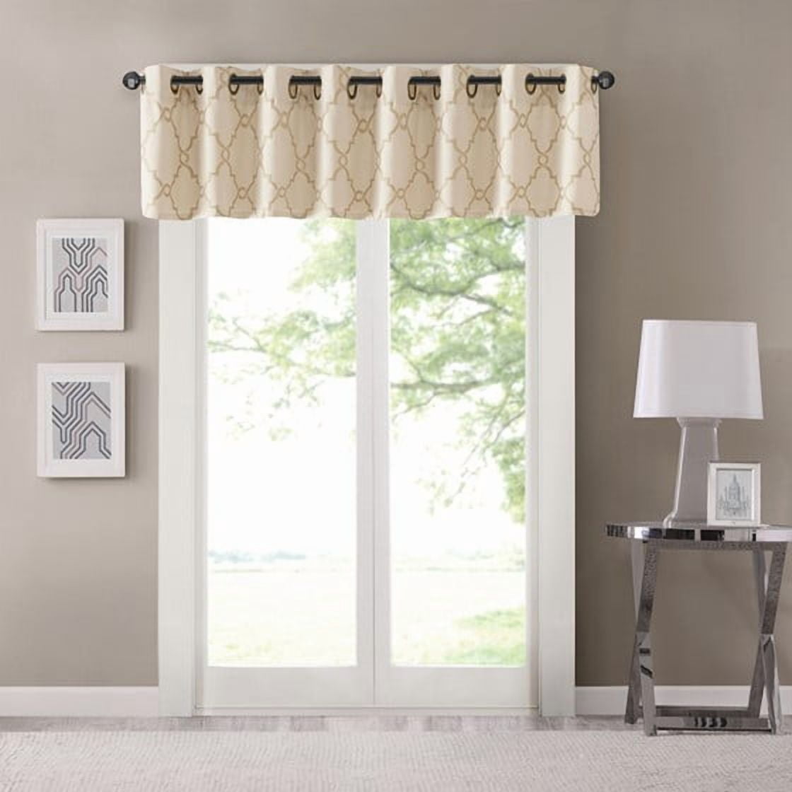 MAYEERTY 50x18" Fretwork Print Grommet Top Valance - Beige/Gold