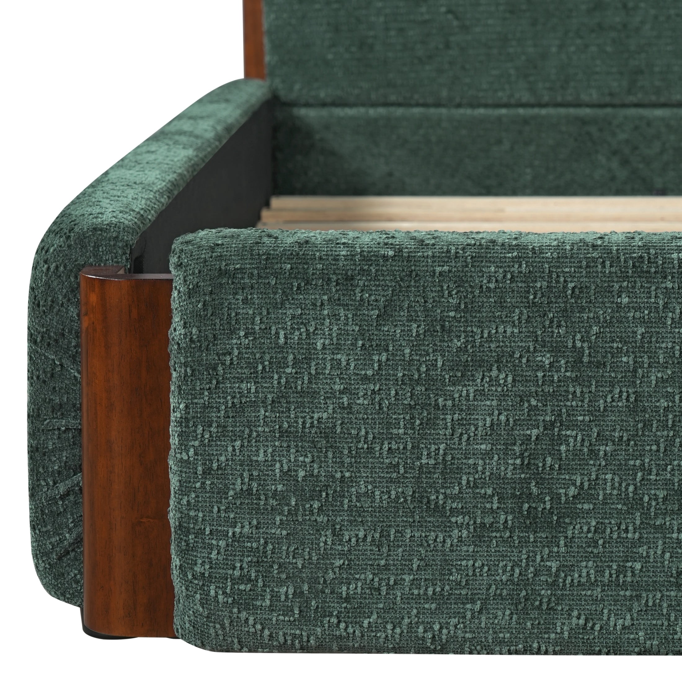 Christopher Knight Home Modern King Chenille Upholstered Platform Bed Frame with Wood Accents, Green
