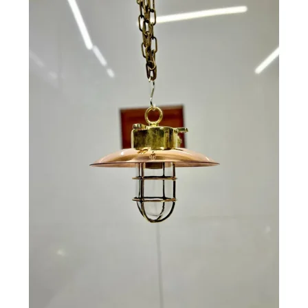 Small Vintage Copper & Brass Pendant Light | Nautical Cage Ceiling Fixture