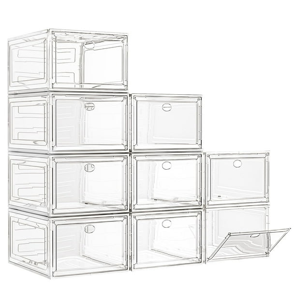 Organizador grande de cajas de zapatos transparentes, caja de zapatos más fuerte con puerta magnética, caja de almacenamiento apilable para clóset, ca