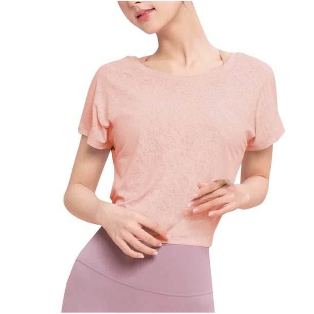 Camiseta de Manga Corta de Verano para Mujeres Color Sólido Cuello Redondo Camiseta de Manga Corta de Poliéster, Top de Moda Casual para Mujeres Y Niñas