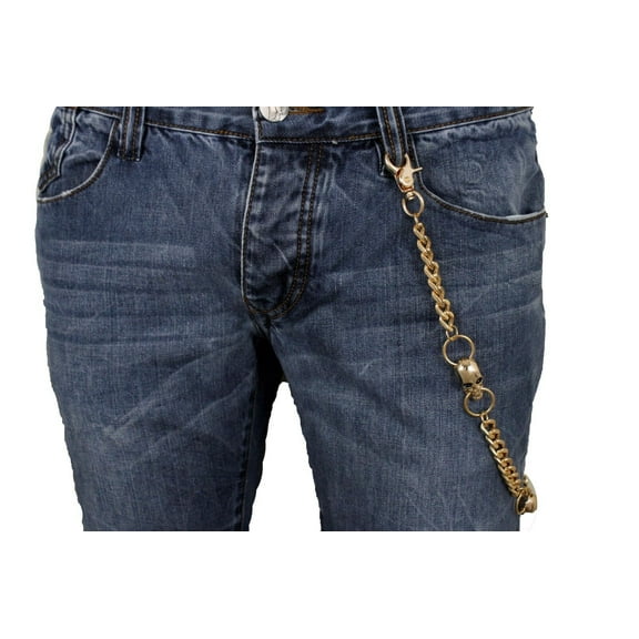 Gold Metal Wallet Chain Links Key Chain Trucker Skeleton Skull Charms