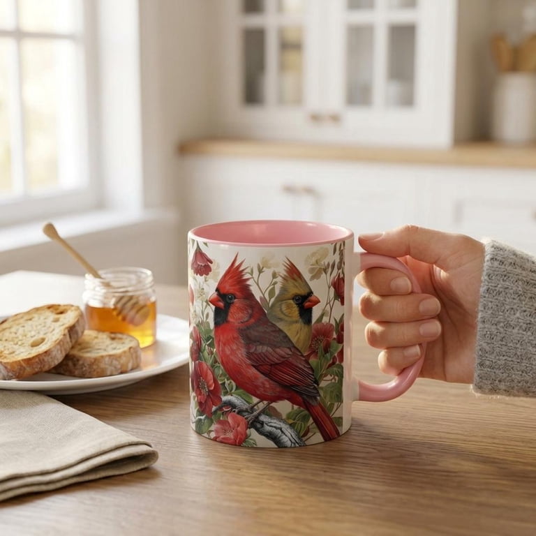 Cardinal Bird Ceramic Coffee Mug, Red and Brown Cardinal Birds on Flower  Branch Design, 11oz Tea Cup with HandleIdeal for Hot and Cold Drinks, Tea  Cup for Home, Gift for Nature Lovers -