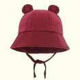 thumbnail image 2 of Xfvqtps Infant Bucket Hat with Cute Ears Lace Up Strap Wide Brim Sun Protection Sunshade Solid Color Soft Breathable Outdoor Sun Hat for 3-12 Months Wine, 2 of 5