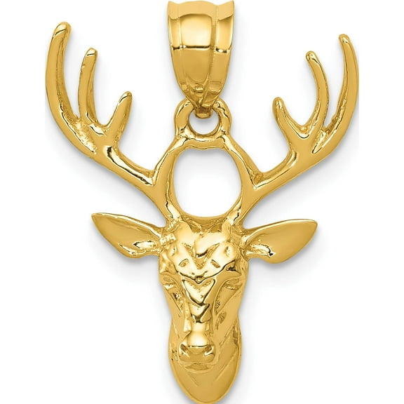 14K Yellow Gold Polished Deer Head Pendant (23 X 18) Made In United States k5999