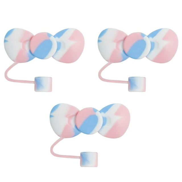 AKEGAMN 3 Pcs Cute Bow Covers Cap Toppers Tips Compatible With 40/30 Oz Tumbler Cups Reusable Cute Silicone Lids Protectors For 0.4 In/10mm Ley Cups Accessories