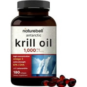 NatureBell Antarctic Krill Oil 1000mg Supplement, 180 Softgels, Natural Source of Omega-3s, EPA, DHA and Astaxanthin - No Aftertaste - Support Heart Health, Mercury Free & Non-GMO