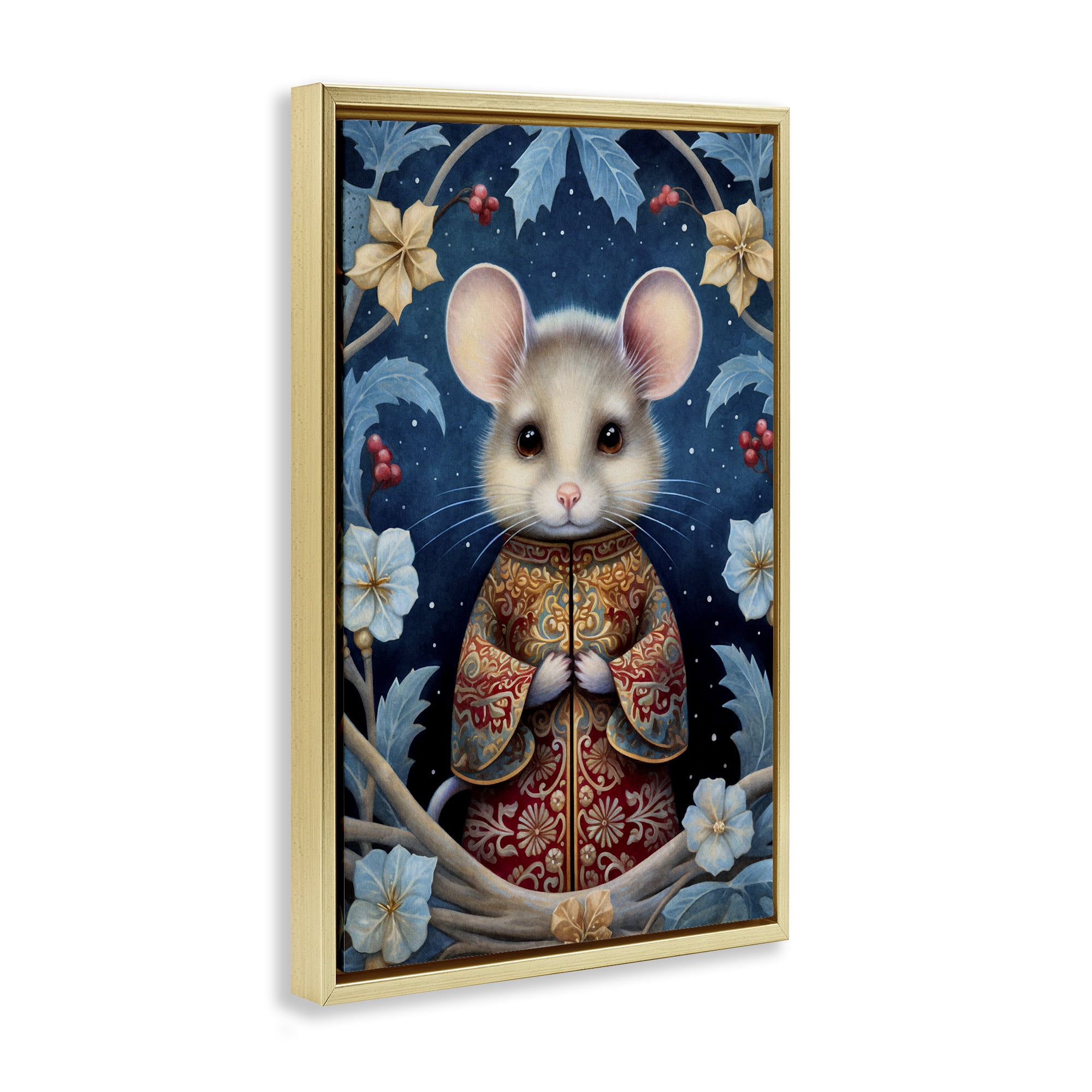 Stupell Industries Woodland Pattern Mouse Animals & Insects Painting Gold Floater Framed Art Print Wall Art, 17 x 25