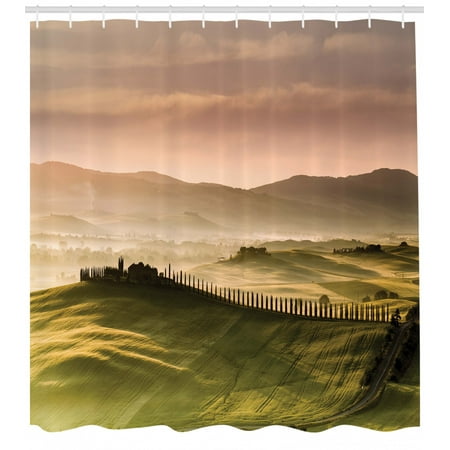 Tuscan Decor Shower Curtain Set Italian Countryside Road With
