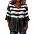 thumbnail image 2 of Sentmoon 3/4 Sleeve T Shirts for Women V Neck Sweatshirt Women Striped Print Button Down Regular Fit Trendy Top for Resort Wear S-2XL, 2 of 6