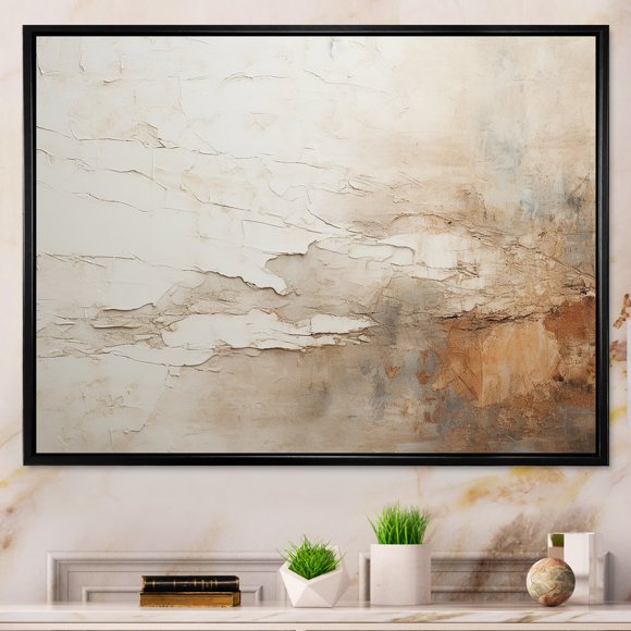 Designart - Beige Black Framed Wall Art, Abstract Printed Wall Art, Fusion Of Beige And Brown Paint, Abstract Framed Wall Art Decor, 40x30 Inches - Black Frame