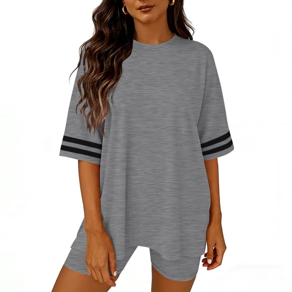 Levmjia Womens Workout Sets Polyester Yoga Outfits Solid Color Short Sleeve Tops and Shorts Comfortable Athletic Wear for Gym Running Fitness and Casual Daily Wear