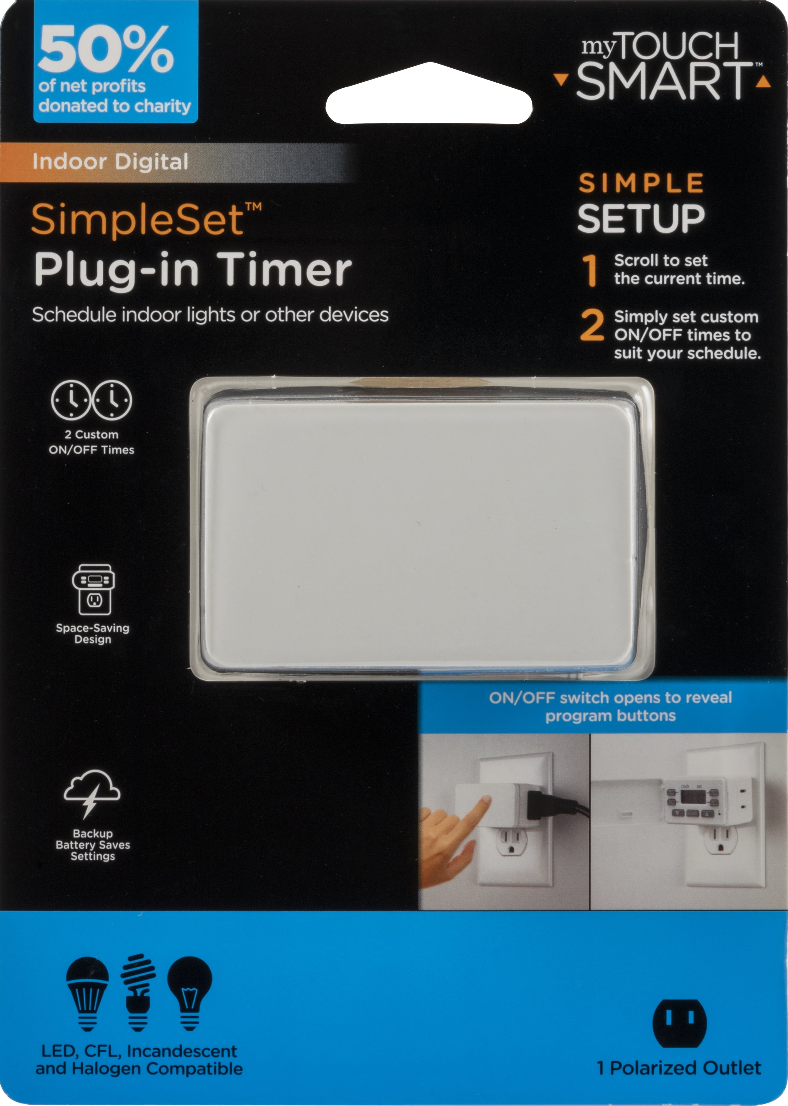 myTouchSmart Indoor Plug-In Simple Set Digital Bar Timer, White