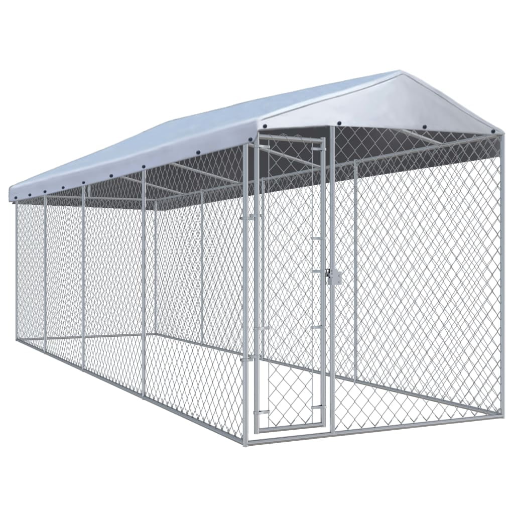 Anself Single-Door Outdoor Steel Dog Kennel with Roof, Silver, X-Large,  299"L - Walmart.com